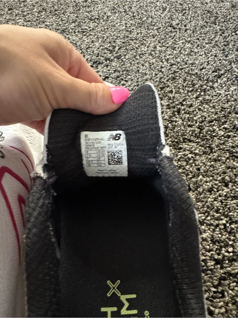 New Balance White Running Shoes with Pink Accents and Lime Highlights